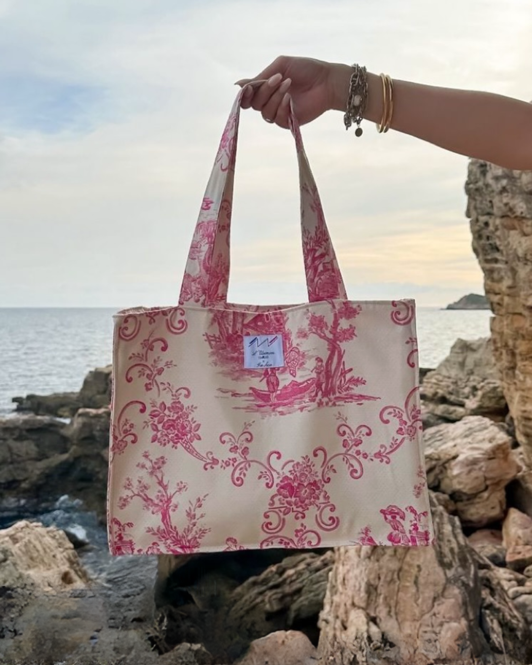 Coton Sac Toile De Jouy Sac Lucien Toile De Jouy Rose